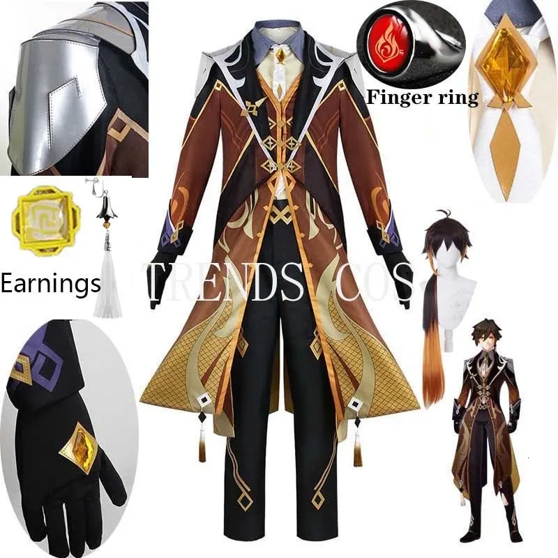 Accesorios de disfraces Juego Genshin Impact Zhongli Cosplay Zhong Li Archon Conjunto completo Peluca Guantes Ganancias para hombres Trajes Halloween Comic Con 230111