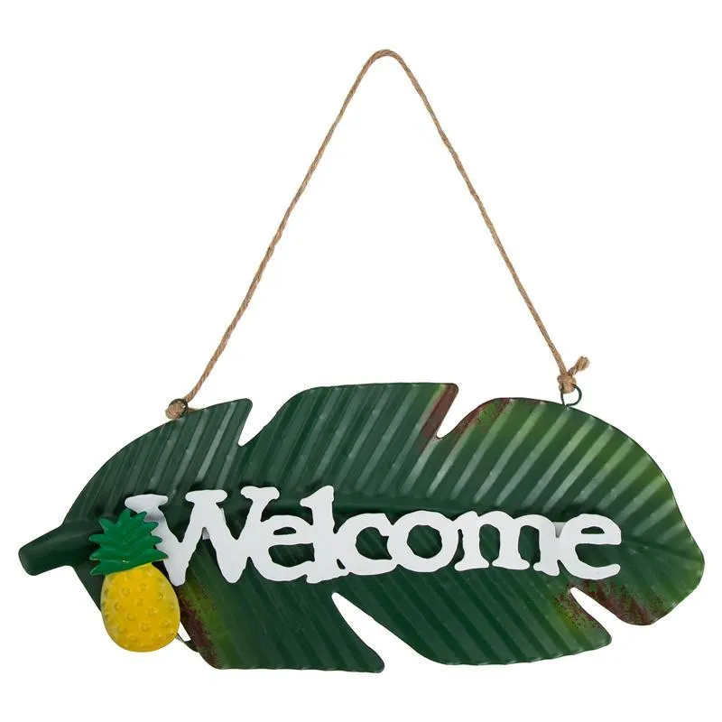 Party Decoration Welcome Sign Iron Art Leaf Shaped Pendant Pineapple Hanging Plaque For Home Pub Club Doorplate Haning