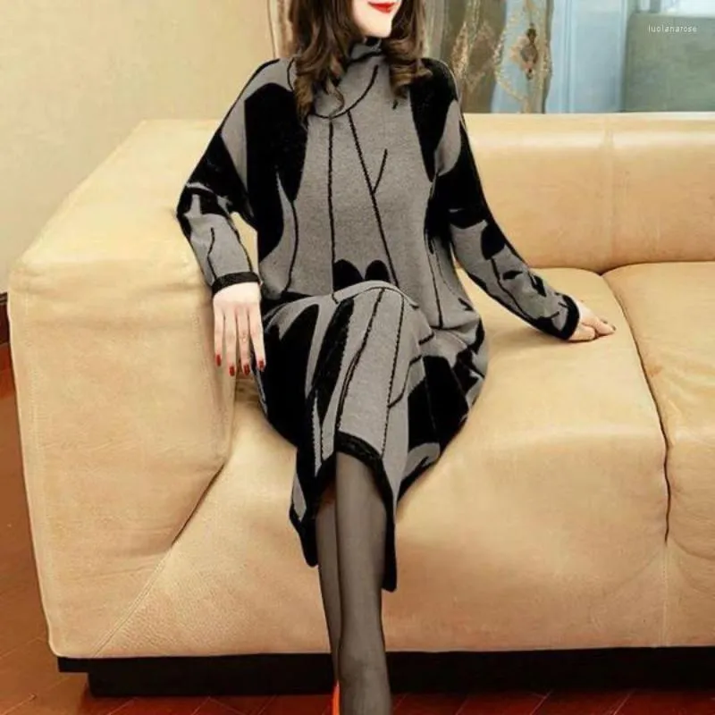 Casual Dresses Plush Thickened Middle-aged And Old-aged Mother Autumn Winter In The Long-bottomed Blouse Dress