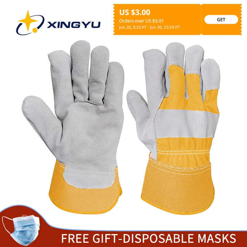 XINGYU Guantes de soldadura Hombre Trabajo Cuero dividido para construcción mecánica Guante de jardinería Seguridad Fuego Tamaño libre