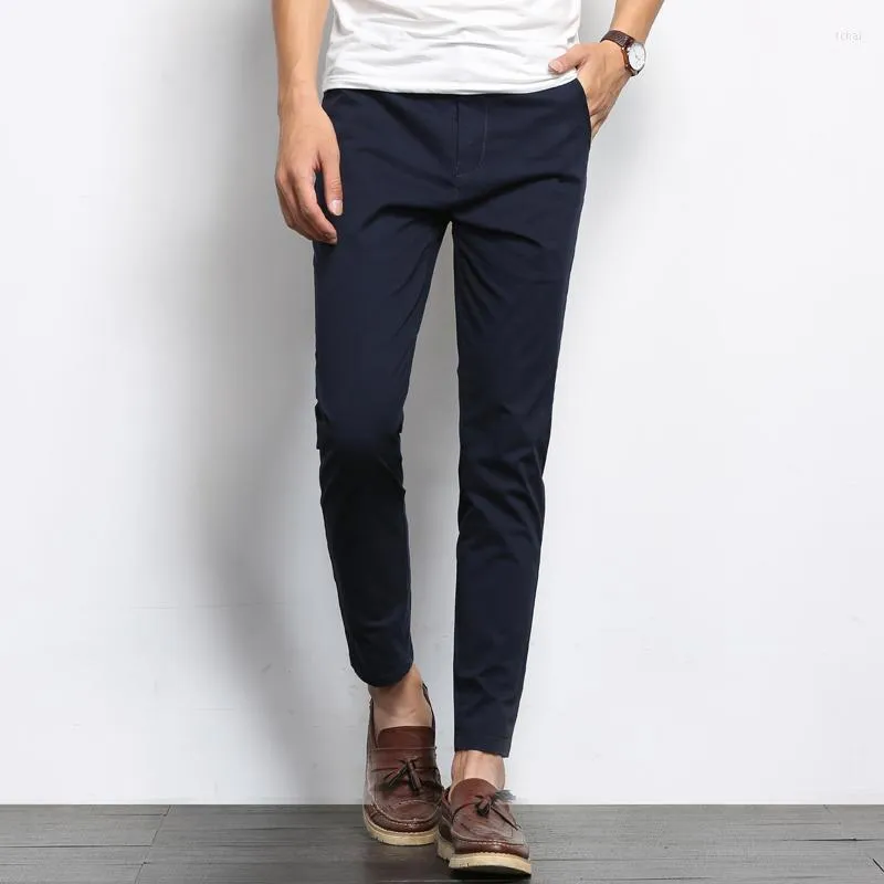 Men's Pants Autumn Men Fashions Black Casual Straight Slight Elastic Ankle-Length High Quality Formal Trousers