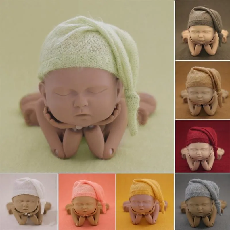 帽子生まれの植物の小道具赤ちゃんモヘア織り帽子編みクロシェビーニーキャップの幼児PO射撃アクセサリー