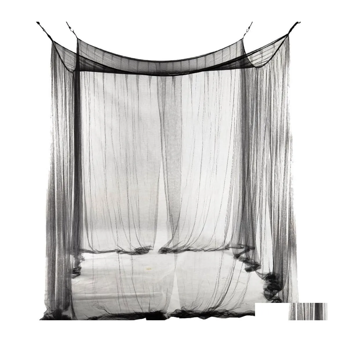 Sivrisinek Net 4corner Yatak Netting Gölgelik Kraliçe/Kral Boyutlandırılmış 190x210x240cm Siyah Damla Teslimat Ev Bahçe Tekstil Yatak Malzemeleri Dhabl