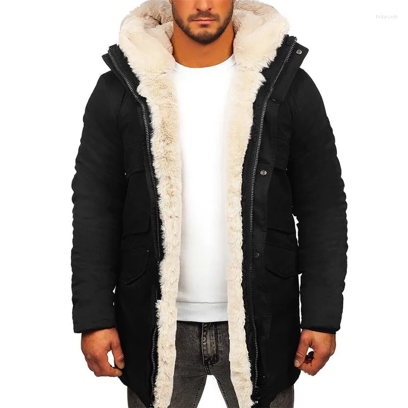 メンズジャケットフード付きジャケット厚くなった温かいコート模倣毛皮のベルベット長袖アウターウェアコート冬の男性大規模5xl ropa hombre