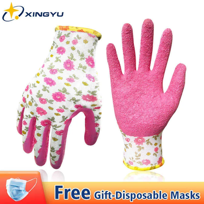 XINGYU Gants de Travail Rose Froissé Revêtement en Latex Lavable Jardinage 12 Paires Ménage Durable Antidérapant Sécurité d'été