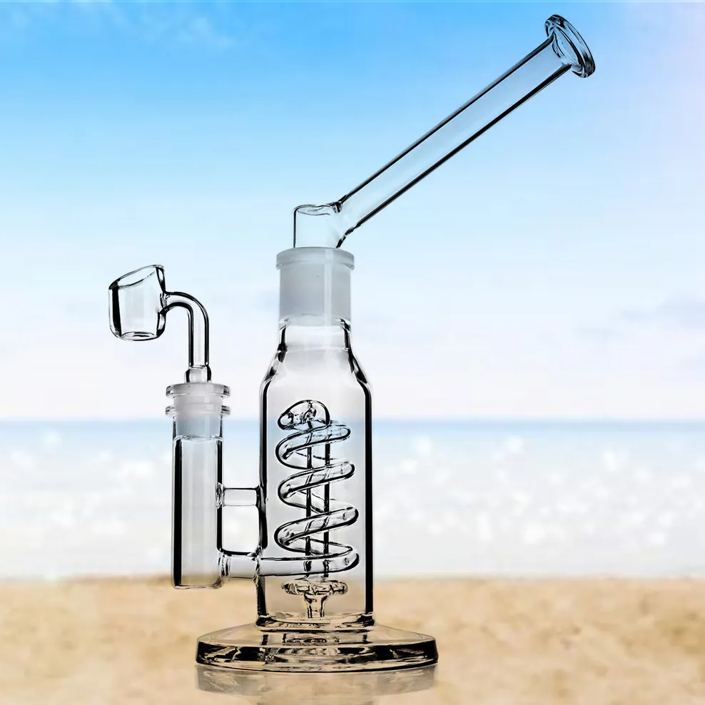 냉동실 코일 Bong Hoockahs Recycler Oil Rigs 두꺼운 유리 물 파이프 담배 연기 독특한 물 봉인 chicha