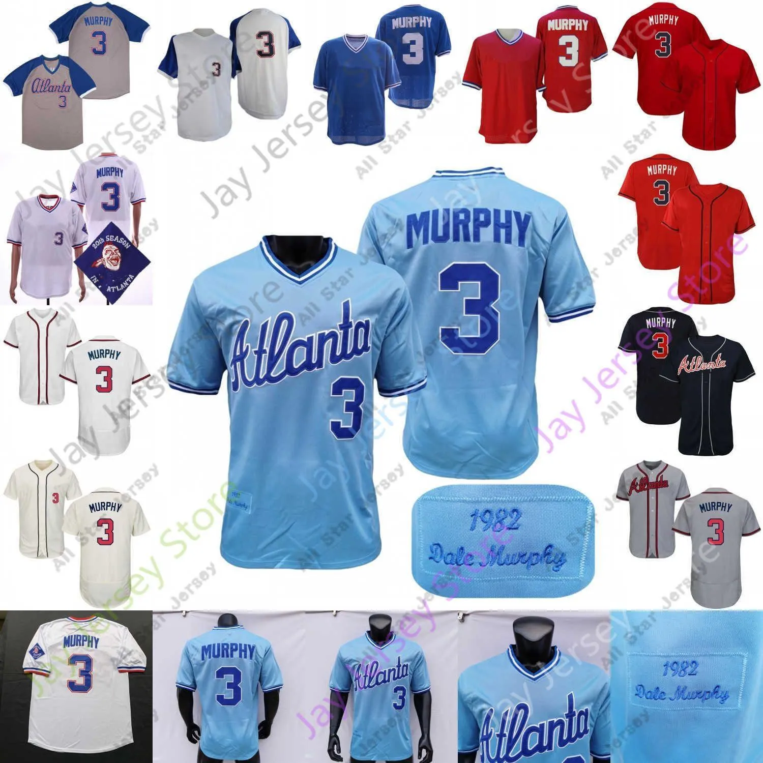 Maillots de Baseball PERSONNALISÉS Dale Murphy Jersey 1980 Red Mesh BP 1982 Pull Gris 20e Navy White Cream Player Fans Version Taille S-3XL