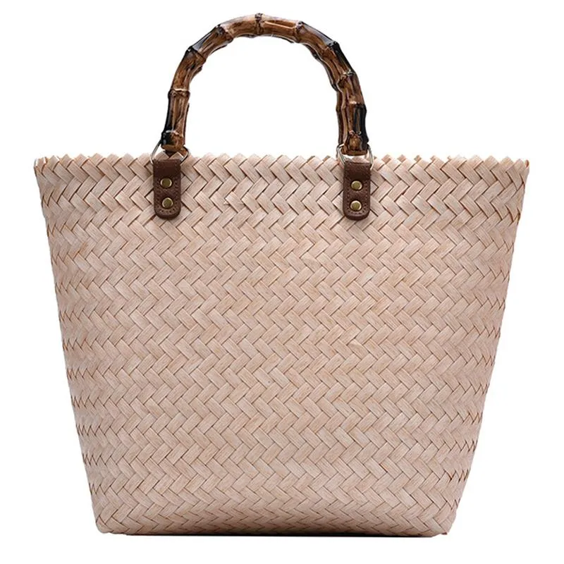 Duffel Bags Woven Handbags Large Capacity Bucket Bag Travel Sac Messenger Leather Rattan Quality Fashion Handmade Women Durable Tote