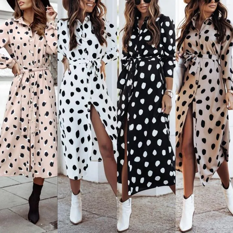Sukienki swobodne vintage moda 2023 Kobiety Leopard szyfonowy drukarnia z długim rękawem boho maxi sukienka streetwear vestidos de verano
