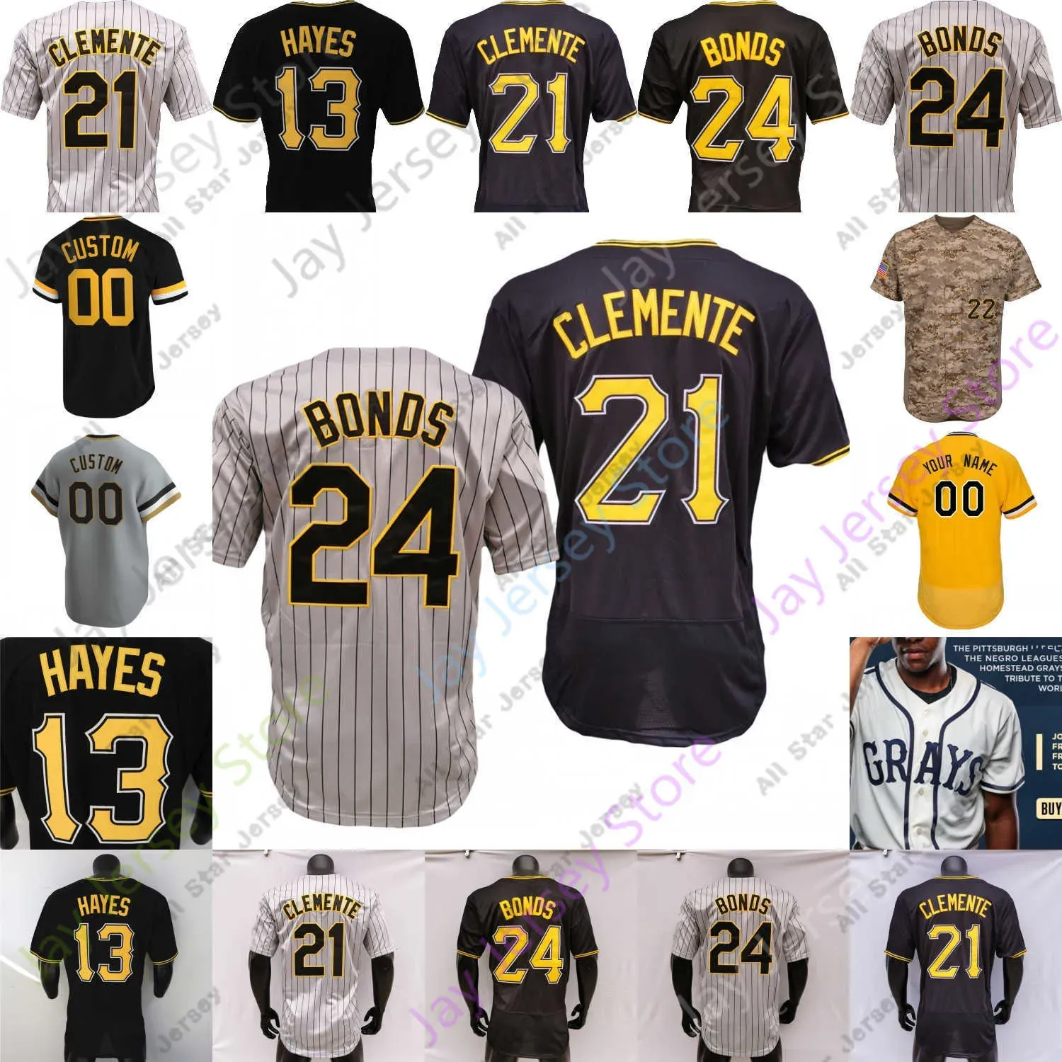 Camisas de beisebol personalizadas Jersey Jersey Jason Kendall Liover Peguero Roansy Contreras Roberto Clemente Barry Bonds Ke'bryan Hayes Bryan Re