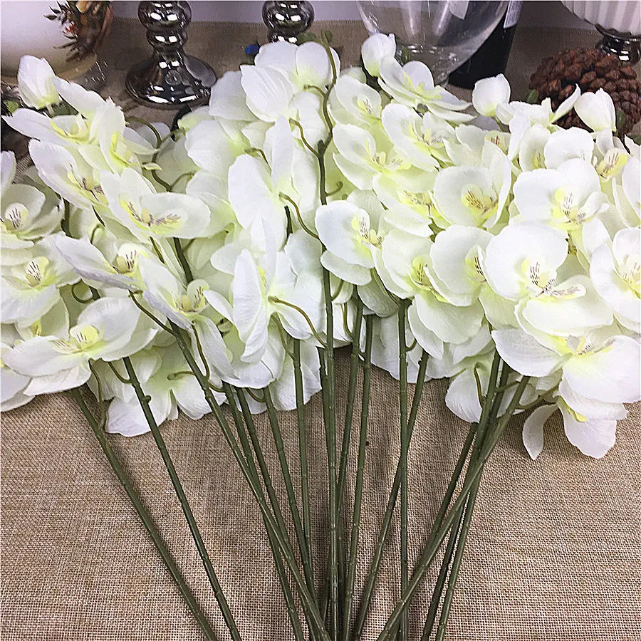 Objetos decorativos Figuras 20pcslot atacado orquídea branca ramos flores artificiais para festa de casamento orquídeas Flores 230110