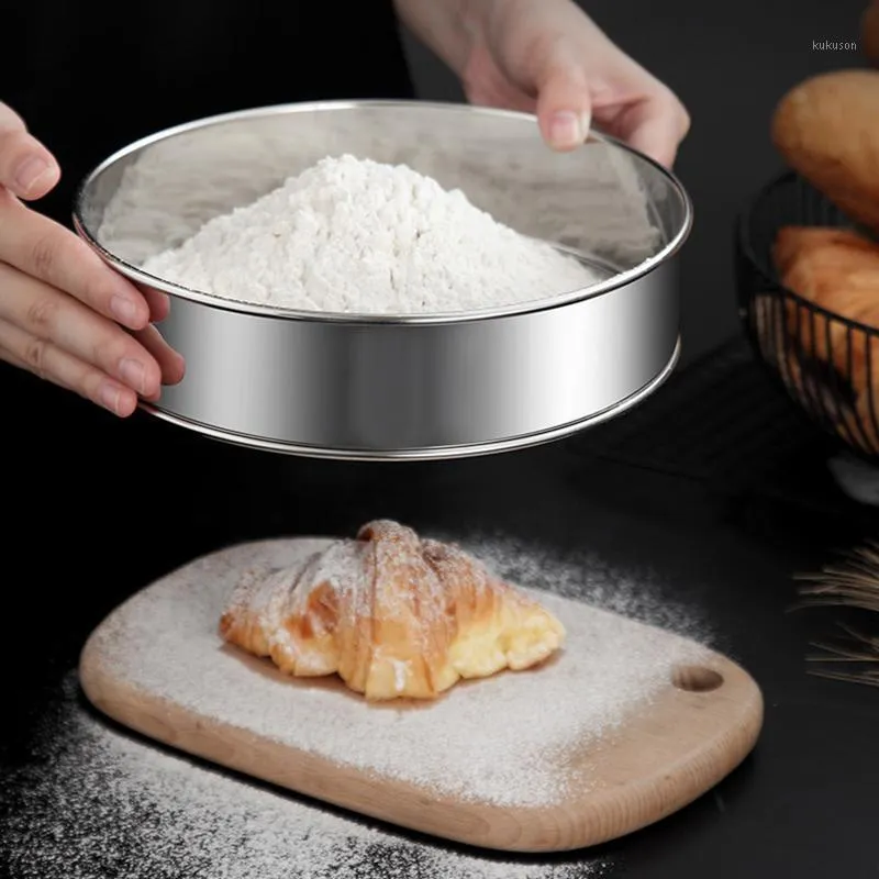 ベーキングツールペストリーキッチンメッシュ小麦粉シフター家庭用ステンレススチールラウンドシーブストレーナーシェアカーケーキツール