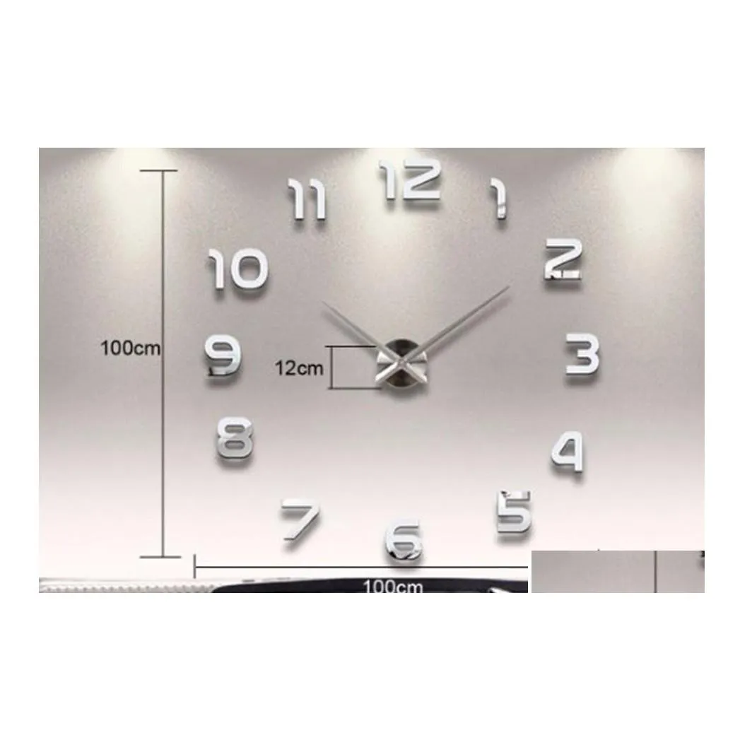 Horloges murales décoration de la maison grand nombre miroir horloge Design moderne grande montre 3D cadeaux uniques livraison directe décor de jardin Dhu6S