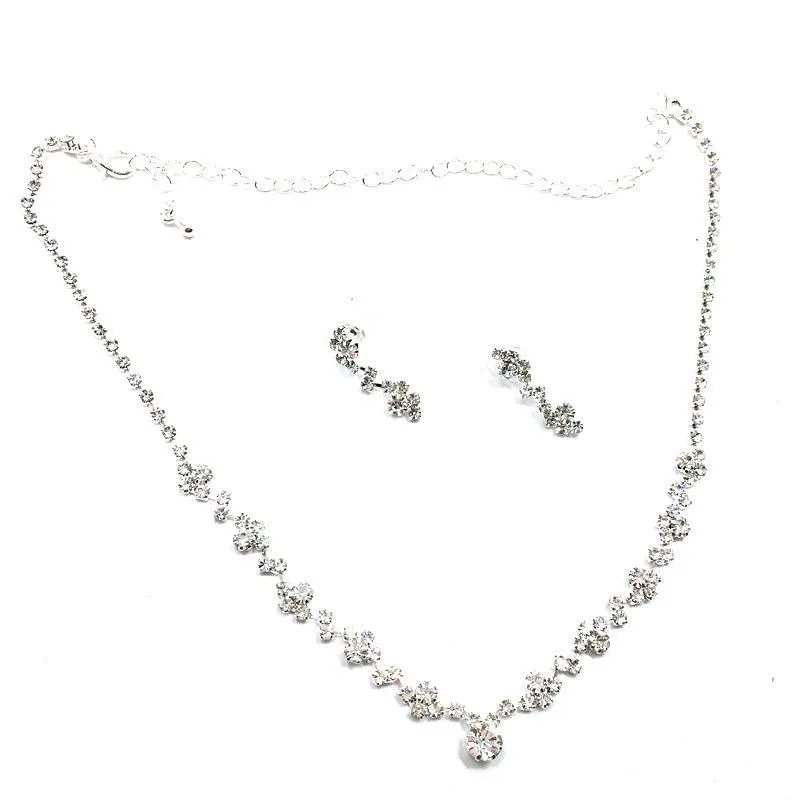 Necklace Earrings Set & Fashion Women Alloy Rhinestone Wedding Bridal Lady Dangle Earring Necklaces Jewellery Accessories EA