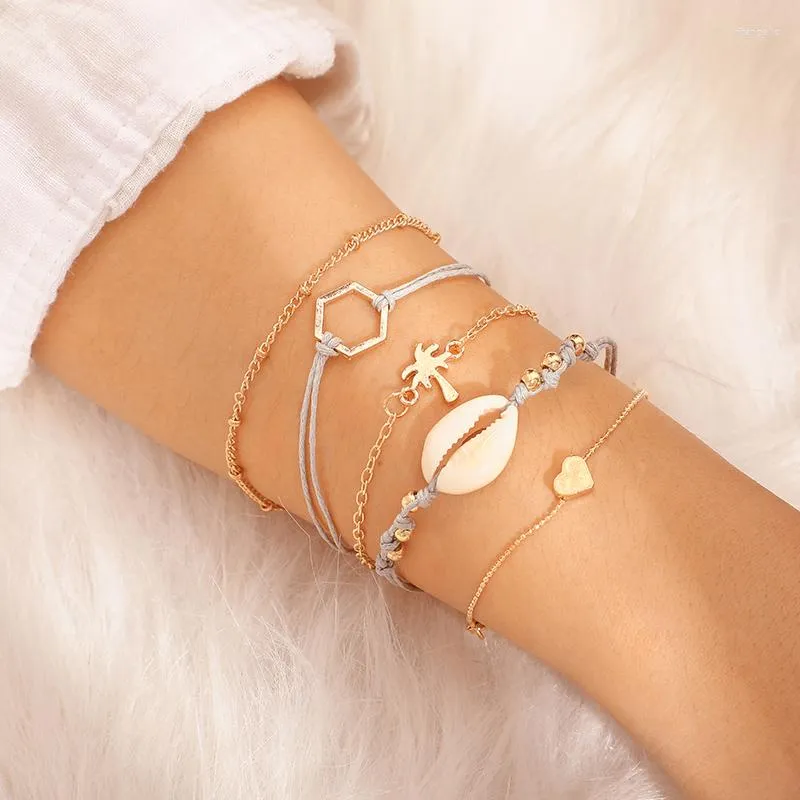 Bangle Beach Bohemian Tree Tree Shell Heart Geametric Browe Chain Multi -Layer Bracelet Set для женщин -шарм -ювелирных изделий C19509