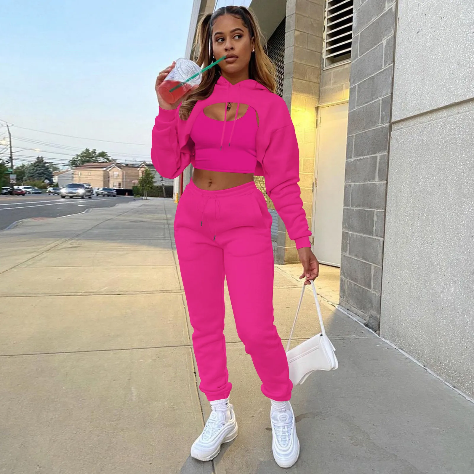 Classy Winter Tracksuit Set For Women Fleece Hollow Out Cropped Hoodie And  Cotton Vest Jogging Pants From Wumartstore888, $22.98