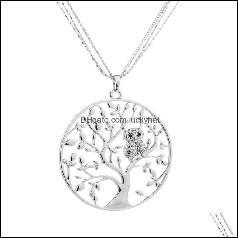 Hangende kettingen schattige leven van boom kristallen uil ketting voor vrouwen vintage sier vergulde mtilayer ketting lange sieraden 3582 q2 drop dhbbg