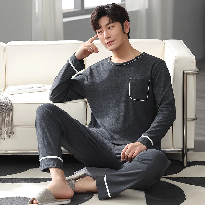 Men's Sleepwear Spring Pajamas Long Sleeve Male Pajama Set Pure Full Cotton For Suit homewear 4XL 230111