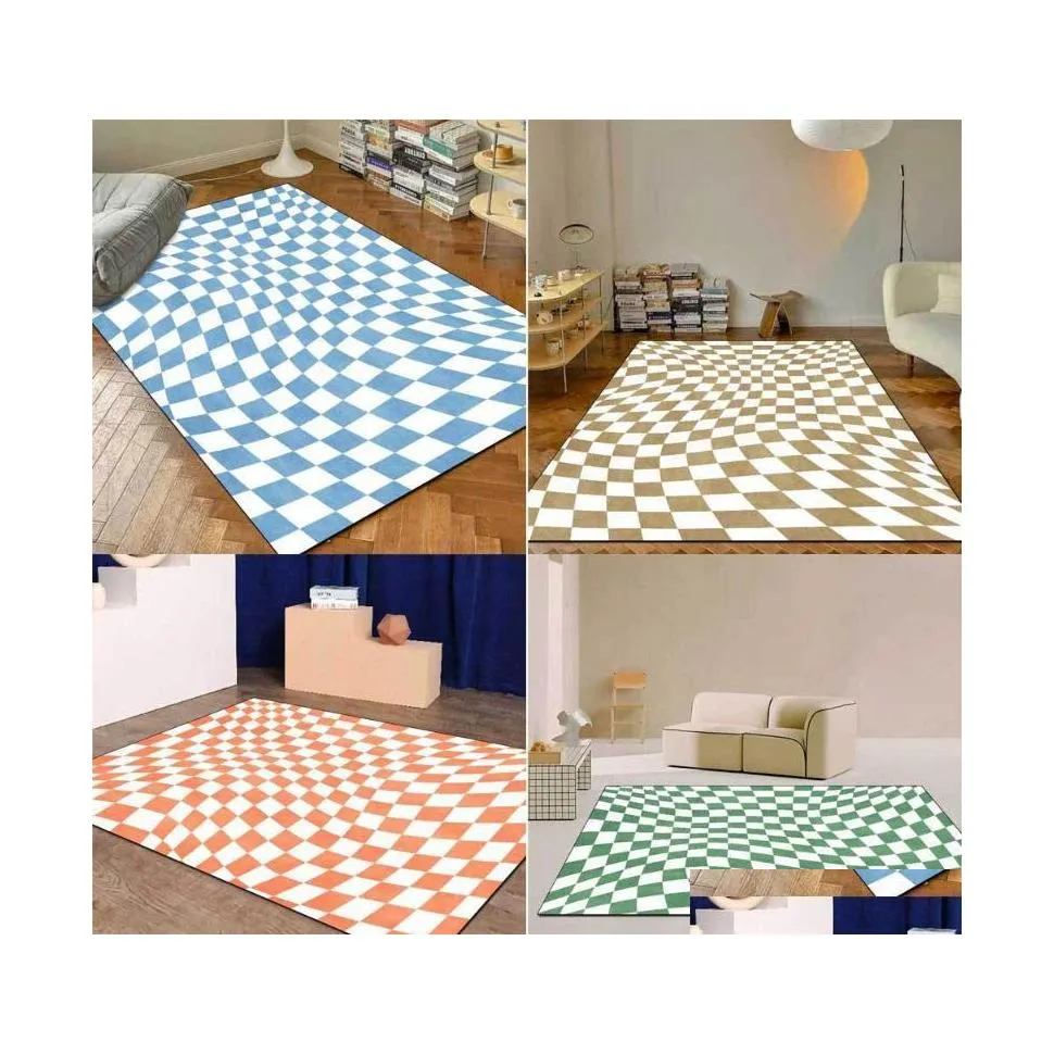 Mattor Checkerboard Area Rug f￶r vardagsrum sovrum f￤rgad kaklad matta rutig rutig lila rosa gr￶n brun retro marockansk dr dhrgt