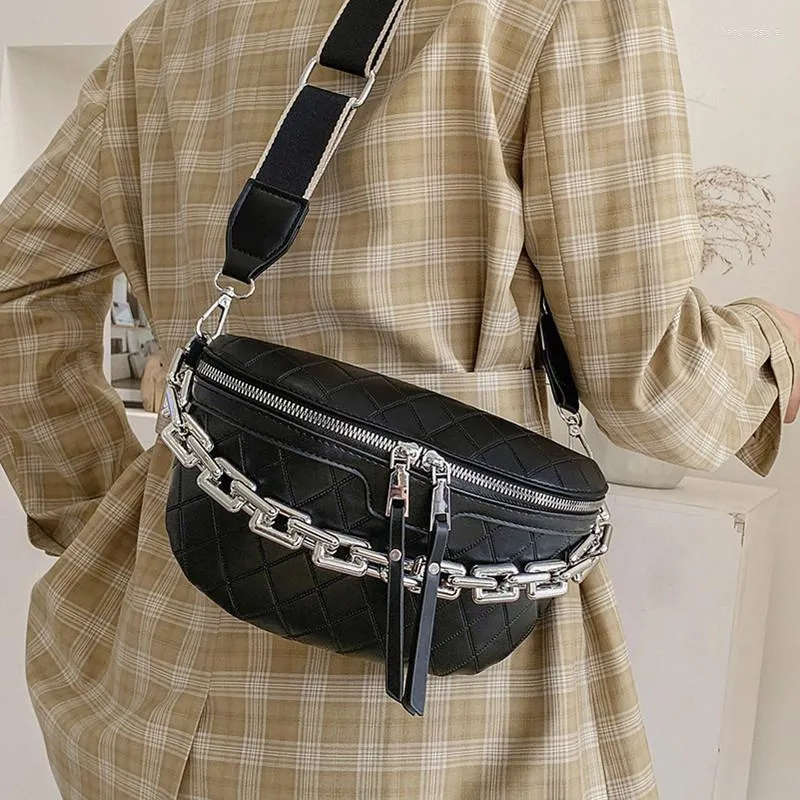 Waist Bags Women's Belt Bag For Women Lingge PU Leather Chain Fanny Pack Bananka Designer Fashion Shoulder Belly Band