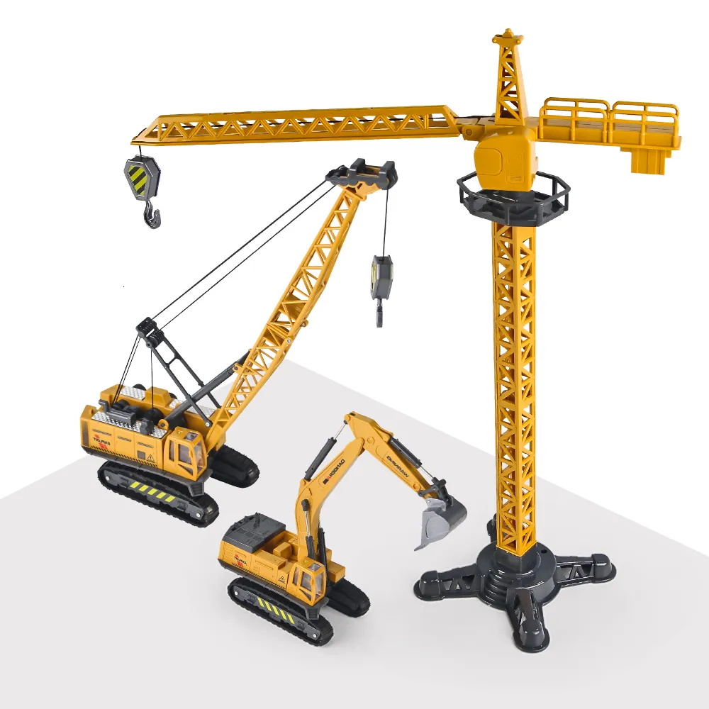 Diecast Model car 3 Pcs Alloy Engineering Car Truck Crane Excavator Hanging Tower Toys Vehicles Construction Set for Boys Kids Birthday Gift 230111