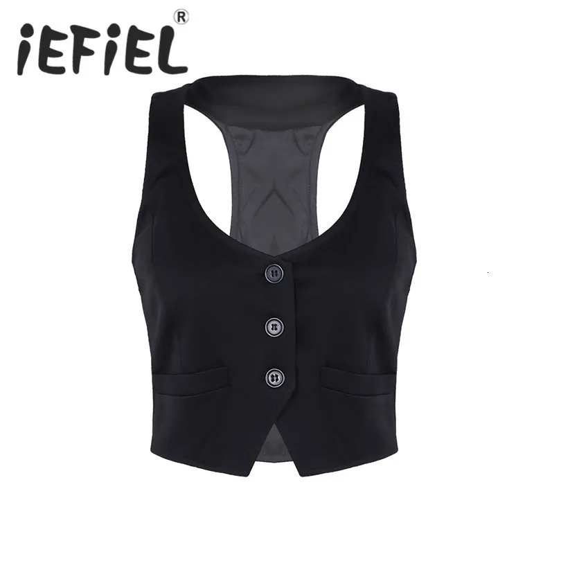 Women's Vests Arrival Women Fashion V-Neck Sleeveless Button Down Fitted Racer Back Classic Vest Shirts Separate Waistcoat for Formal Wear 230111