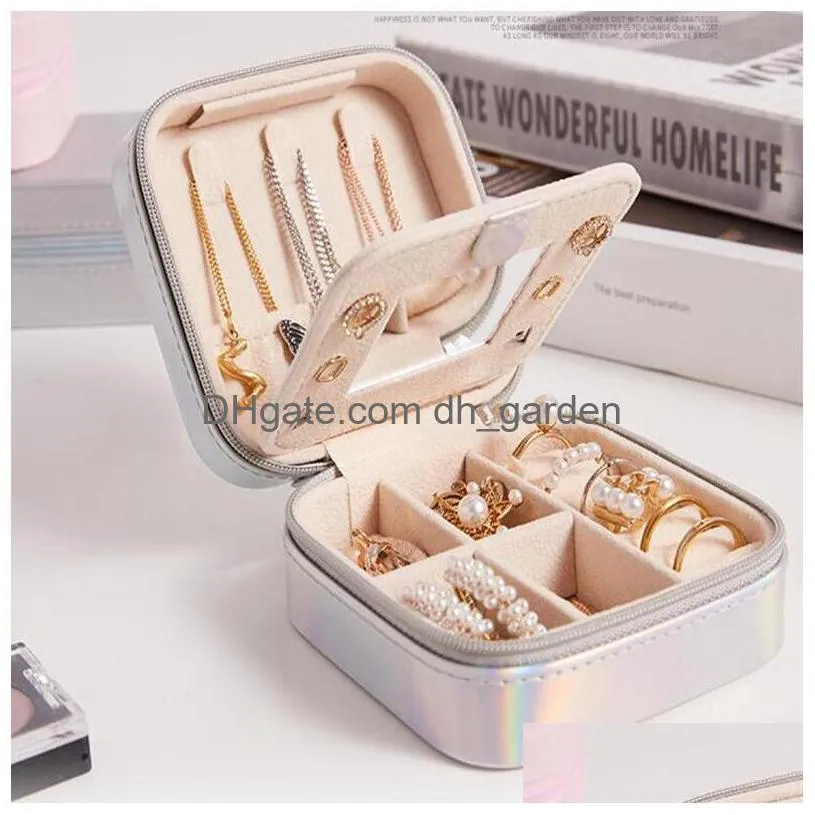 Caixas de j￳ias Caixa pequena Organizador ￠ prova d'￡gua com espelho PU Leather Makeup Titular de duas camadas de viagem para brincos anel dhgarden dhqst