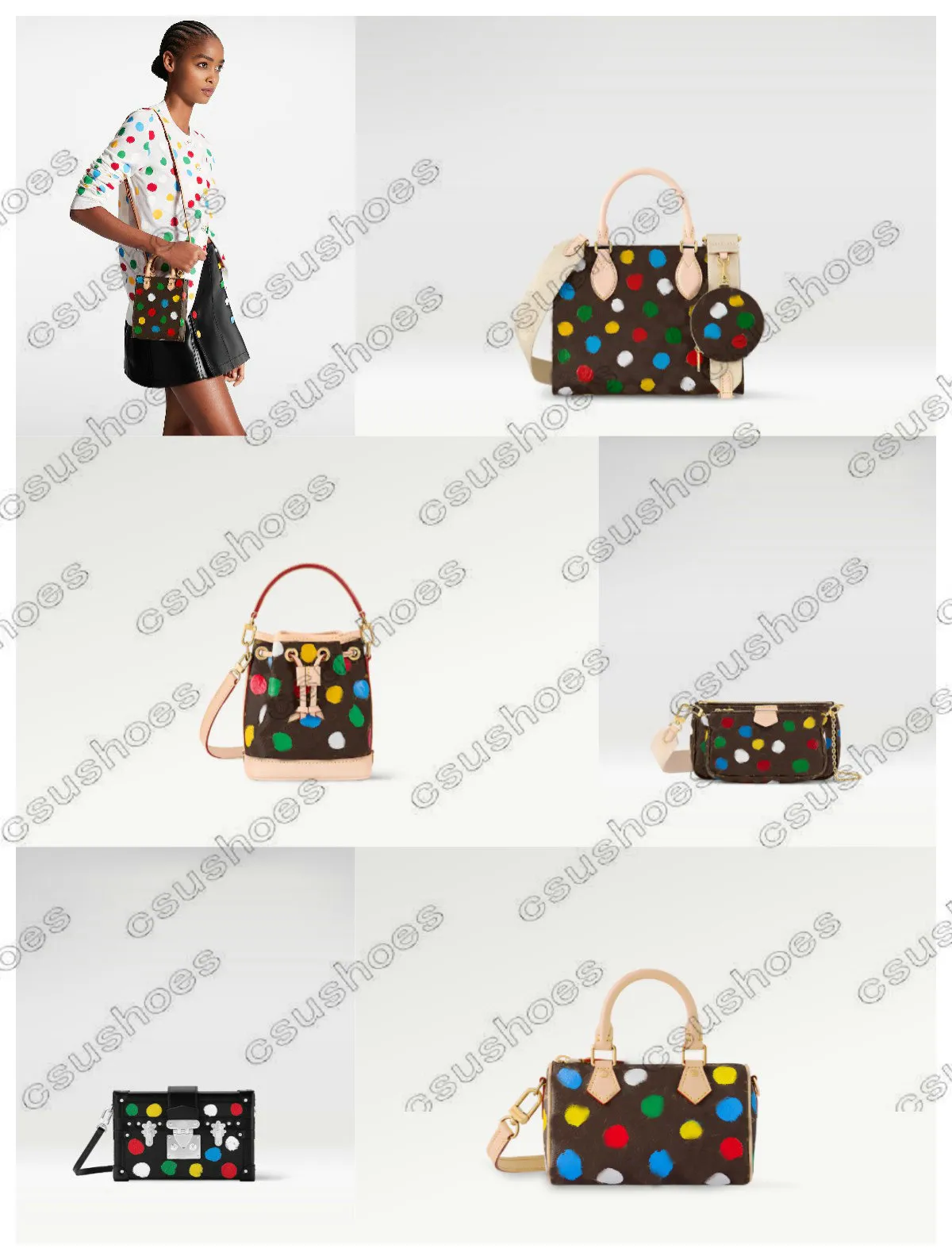 23SS X Yayoi Kusama Väska ONTHEGO Miniväskor M46380 MÅLADE DOTS NANO Noe M81863 BUCKET Handväska PETIT SAC PLAT M81867 Sholder MALLE Dam Designer Lyx Cross Body