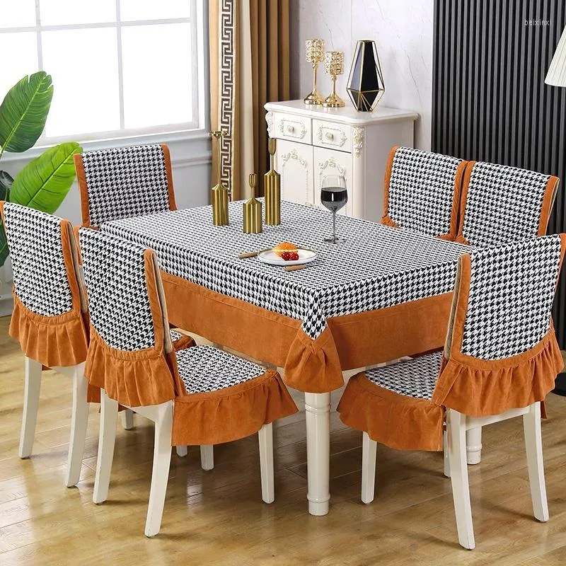 Table Cloth Chinese Thousand Bird Grid Dining Chair Cushion Set Tea Long Cover Household Quilted Embroidery