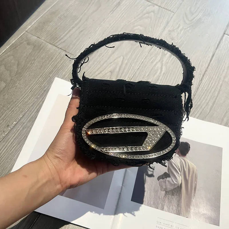 Mini Bag Canvas Diamonds Dingdang Väskor Flap Clutch Påsar 2023 Ny mode Single Shoulder Handväskor Rhinestone Purse Totes Full Water Borrhandtag Handväskor Plånböcker