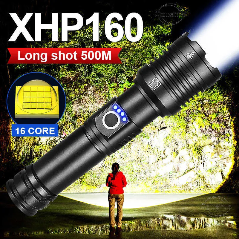 Flashlights Torches 12000000Lumen High Power Led Flashlights XHP160 USB Rechargeable Lamps Flash Torch Tactical Flashlight LED Flashlight Hand Light 0109