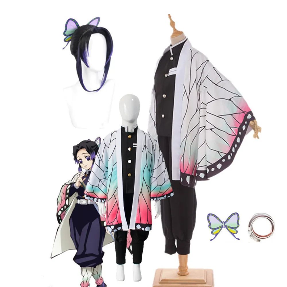 Accessoires de costumes Adultes Enfants Anime Demon Slayers Kimetsu no Yaiba Kochou Shinobu Cosplay Kimono Halloween Vêtements 230111