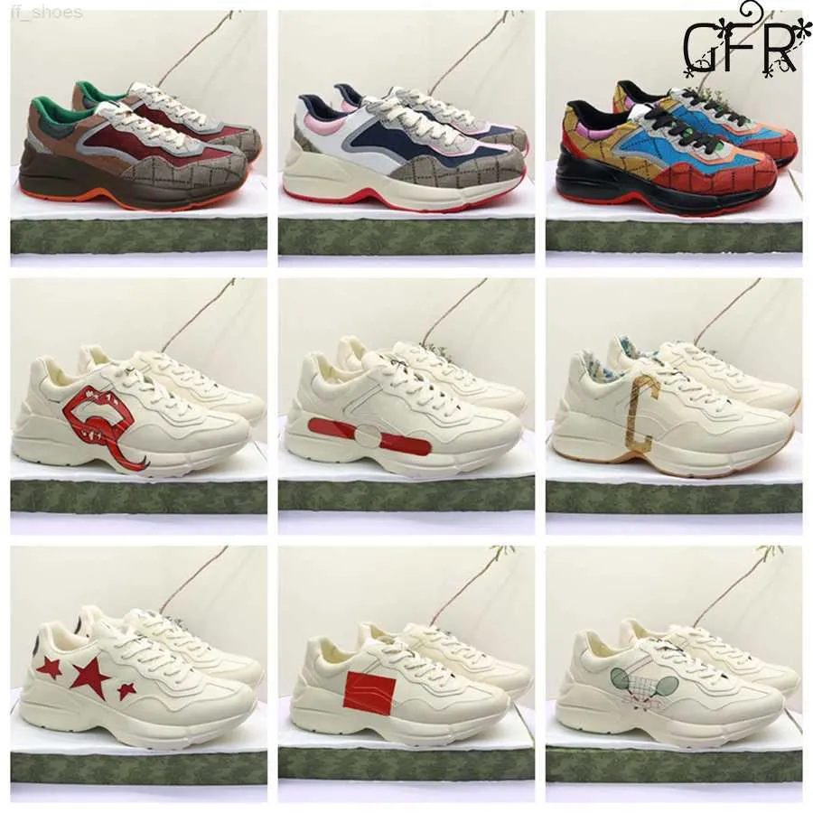 2023カジュアルシューズデザイナーRhyton Sneaker Men shoe Strawberry Wave Mouth Tiger Web Print Vintage Trainer Man Woman Woman Woman of Styles