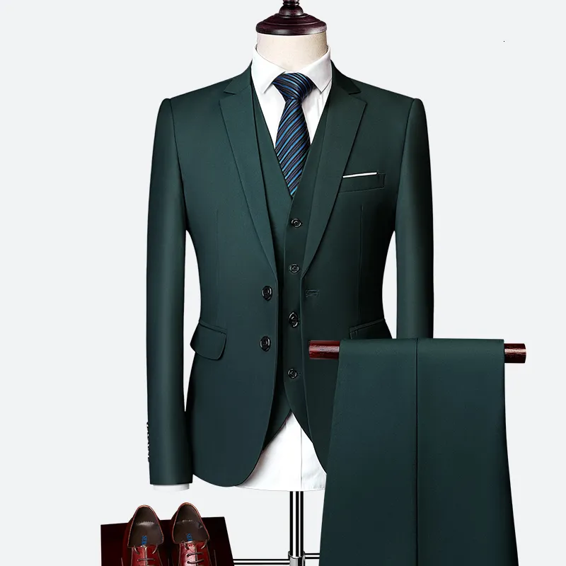 Herenpakken blazers luxe 3 -delige heren trouwpak mode slanke solide kleur zakelijk kantoor sets groot formaat mannen blazer broeken vest 230111