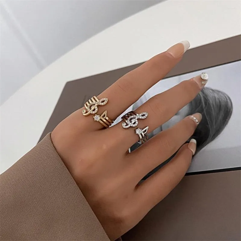 Wedding Rings Fashion Micro-set Zircon Music Symbol Ring Korean Open Copper Woman Statement Finger Jewelry Widding Accessories