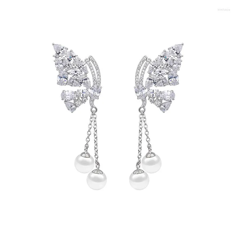 Stud Earrings GAOLA High Quality Butterfly Pearl Tassel Zircon Earring White Gold Color Luxury GLE5917Y