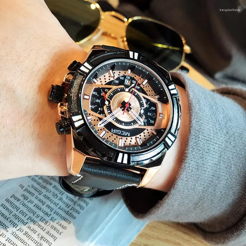 Montres-bracelets MEGIR montre pour hommes bracelet en cuir armée sport montres décontractées étanche Quartz lumineux hommes Relogios Masculino horloge
