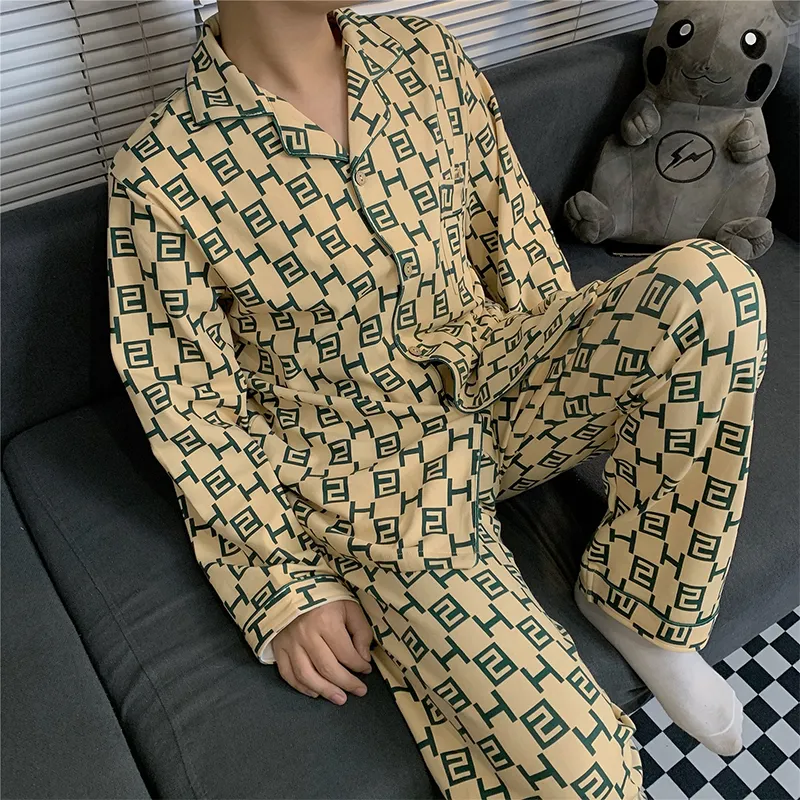 남자 몽유웨어 가을 겨울 면화 면화 부부 파자마 남성 여자 홈웨어 침실 흰색 편지 Pajama Homme PJ Set 230111