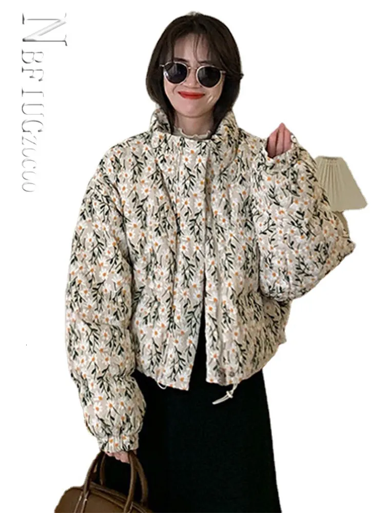 Femmes Down Parkas Hiver Vintage Floral Imprimé Large Version Coton Manteau Femmes Style Coréen Épais Chaud Veste Casual Lâche Tops Courts 230110
