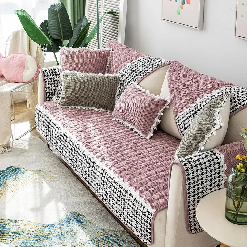 Krzesło obejmuje sofę do wystroju salonu odporna na kanapę Couch Szare w kratę miękki ręcznik poduszka pluszowa narożnik