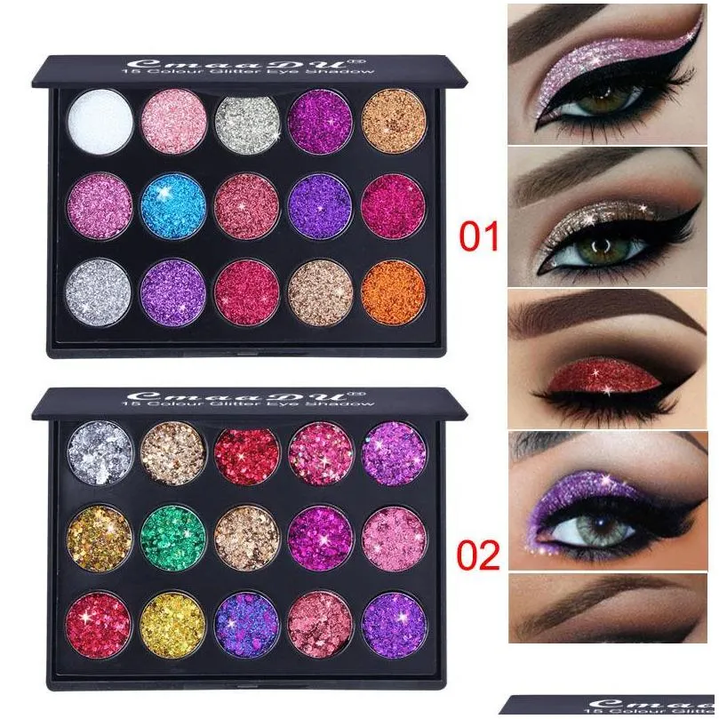 Fard à paupières Cmaaduglitter Palette de fard à paupières 15 couleurs Paillettes de diamant Lumineux Shimmer Radiant Brighten Facile à porter Palettes de maquillage D Dhuxb