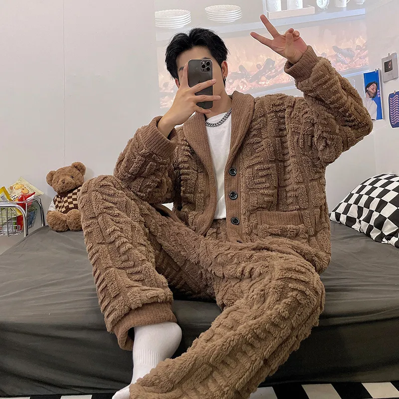 Men's Sleepwear est Winter Thicken Warm Flannel Pajamas Sets Male Long Sleeve Plus Size Homewear Casual Pyjama Pijama l230111