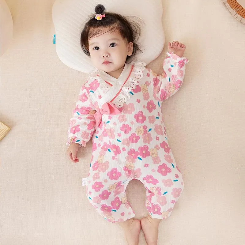 Clothing Sets 4415B Born Clothes Baby Jumpsuit Spring 2023 Cotton Double Seamless Girl's One Piece Print Climbing