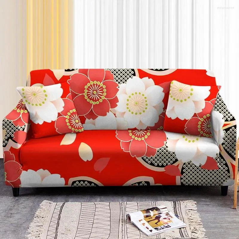 Tampas de cadeira Ano A tampa do sofá vermelha é usada para impressão de flor de flor de lança de lixo de deslizamento de capa de luva de capa de fundo