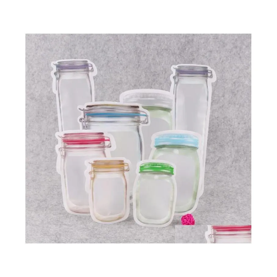 Conjuntos de organización de almacenamiento de alimentos Mason Jar en forma de bolsa con cremallera reutilizable BK Contenedor de galletas Snacks Candy Bolsas a prueba de fugas Cocina Drop D Dhnab