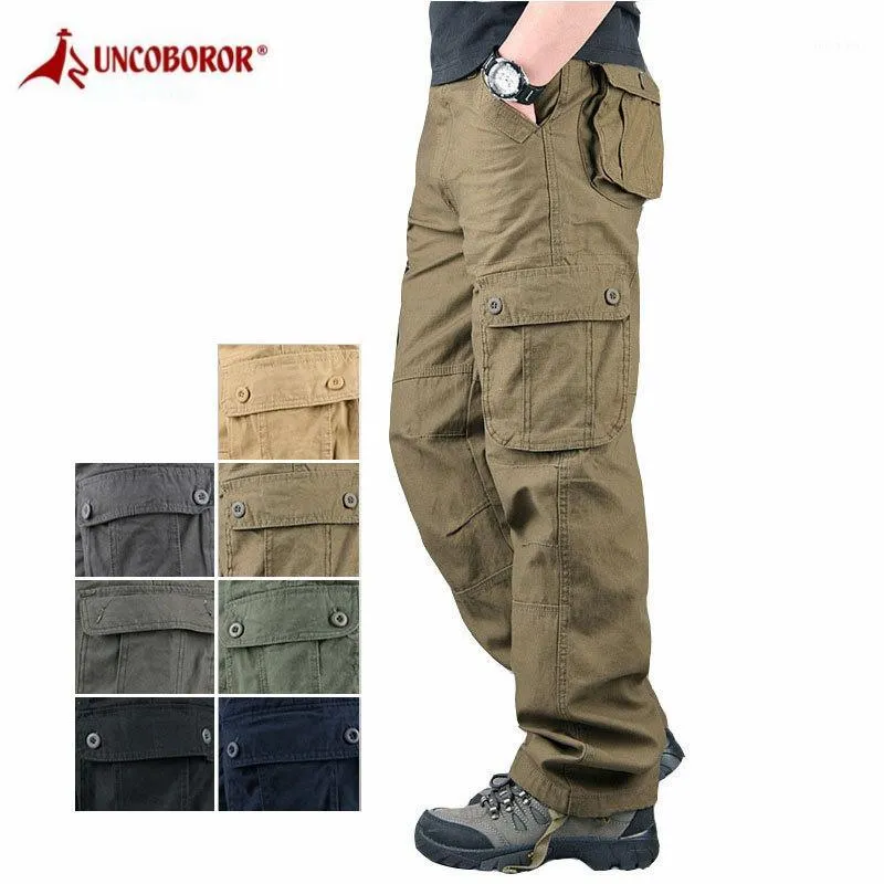 Pantaloni da uomo Tuta multitasche tattica cargo da uomo Pantaloni larghi in cotone da combattimento maschile Pantaloni da lavoro militare dritti