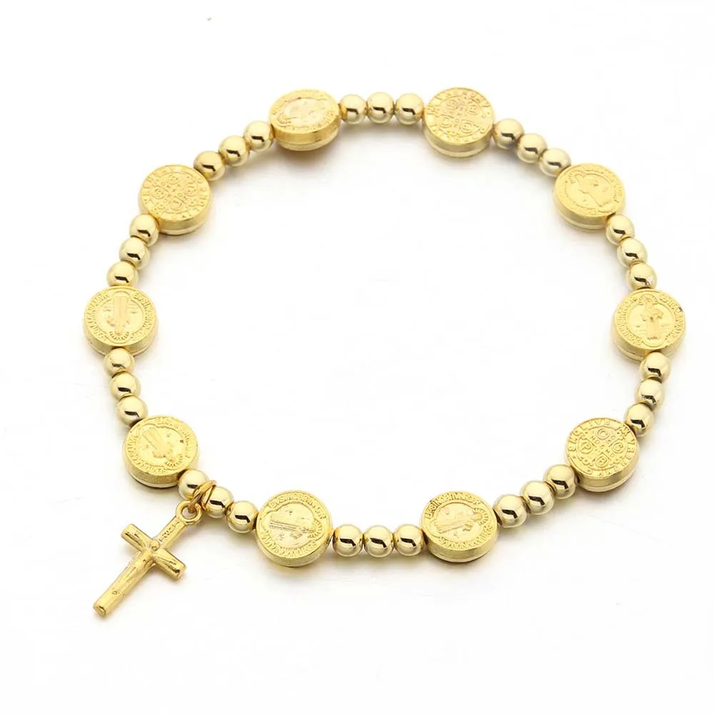 Golden Jesus Cross Armband Rosary Bead Armband religiösa smycken män kvinnor bön guldpläterad kedja armband