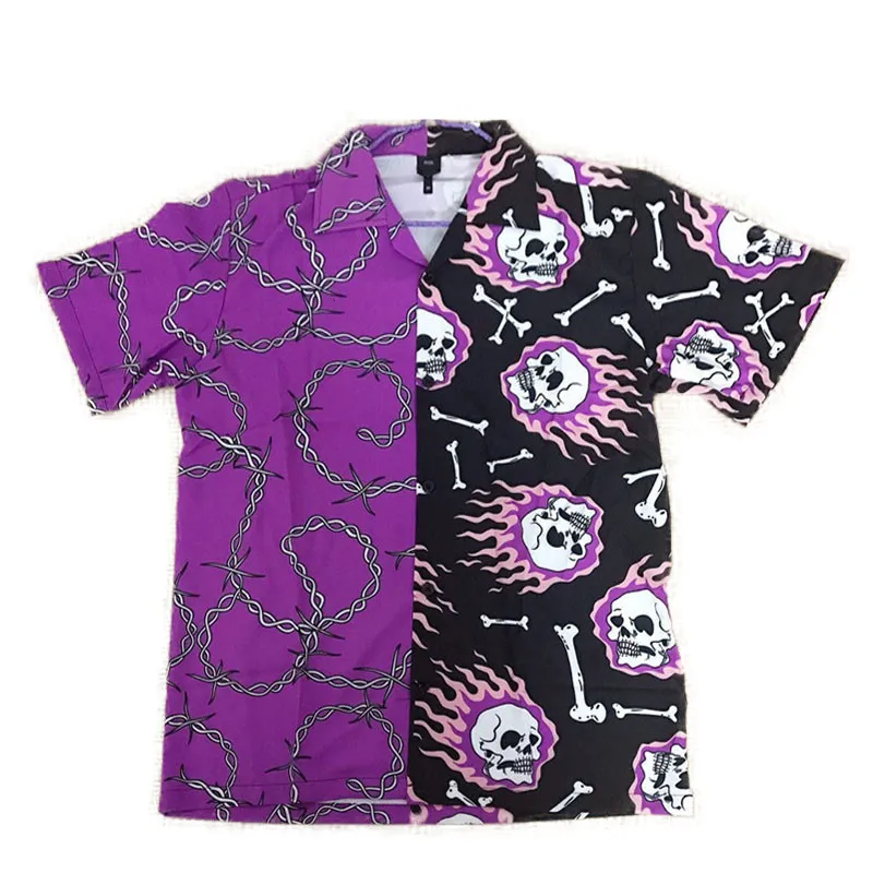 Chemises décontractées pour hommes violet noir Patchwork Vintage été hommes hawaïen à manches courtes hommes imprimer plage homme haut surdimensionné 230111