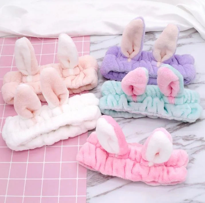 Girls Super Cute Elastic Hairband Rabbit Ears Headband Hair Band for Washing Face Makeup Shower df002