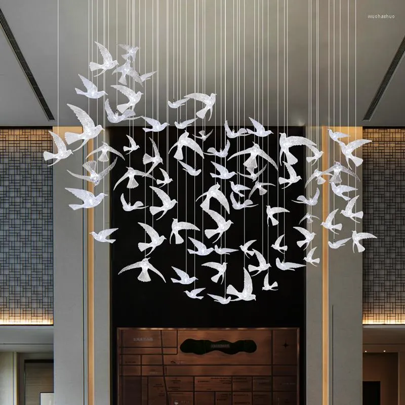 Подвесные лампы современный роскошный эль лобби в форме птиц люстры клуб клубная вилла прозрачный акрил